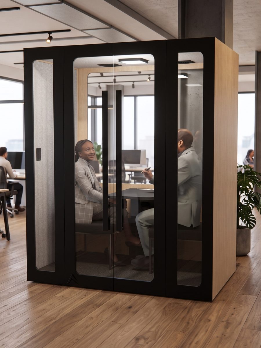 Cabine acústica para duas pessoas instalada em escritório