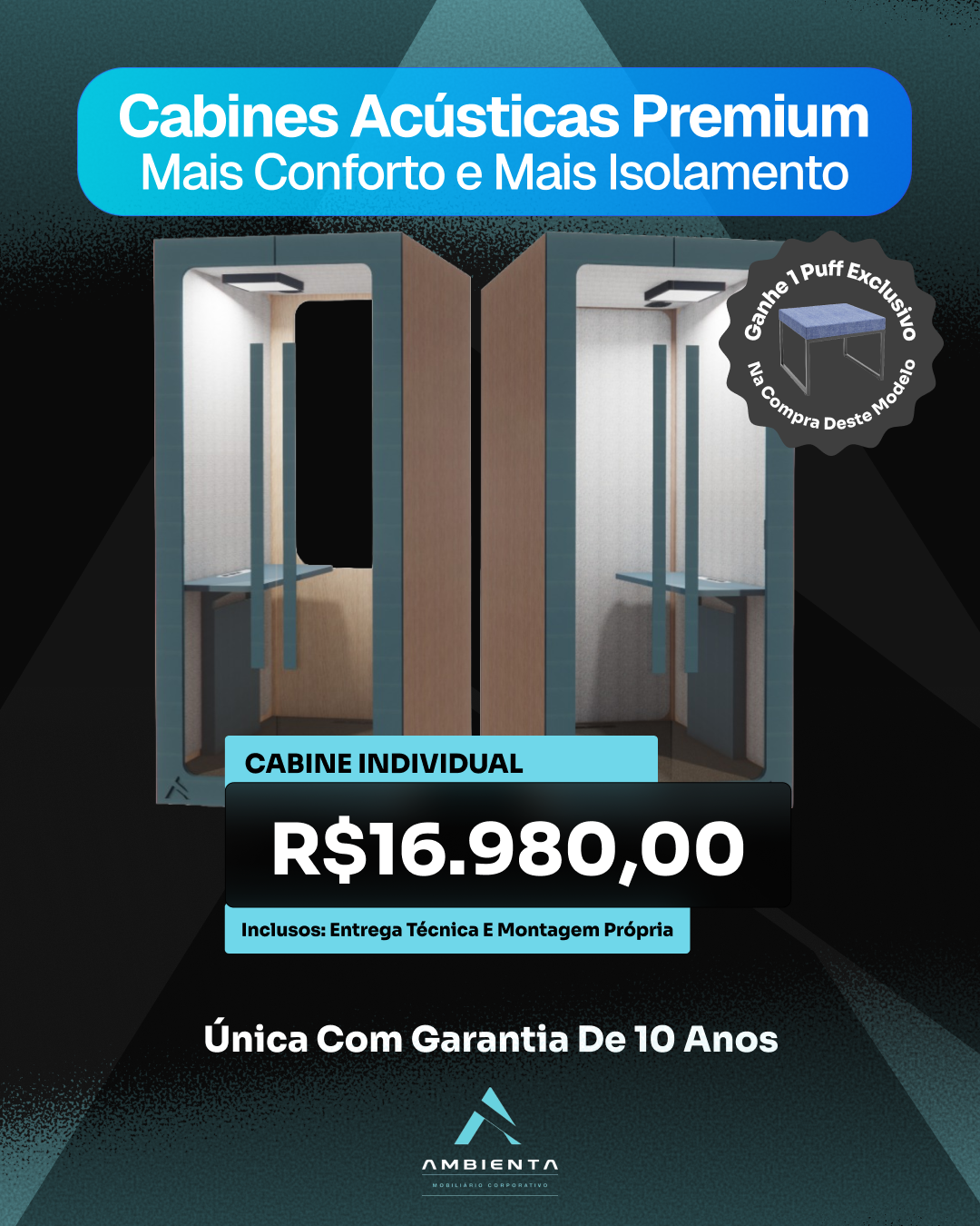 Post promocional de cabine acústica para 4 pessoas Ambienta